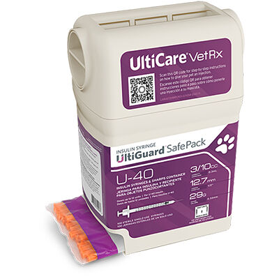 UltiCare VetRx UltiGuard Safe Pack U-40 Insulin Syringes 1/2 Unit Markings